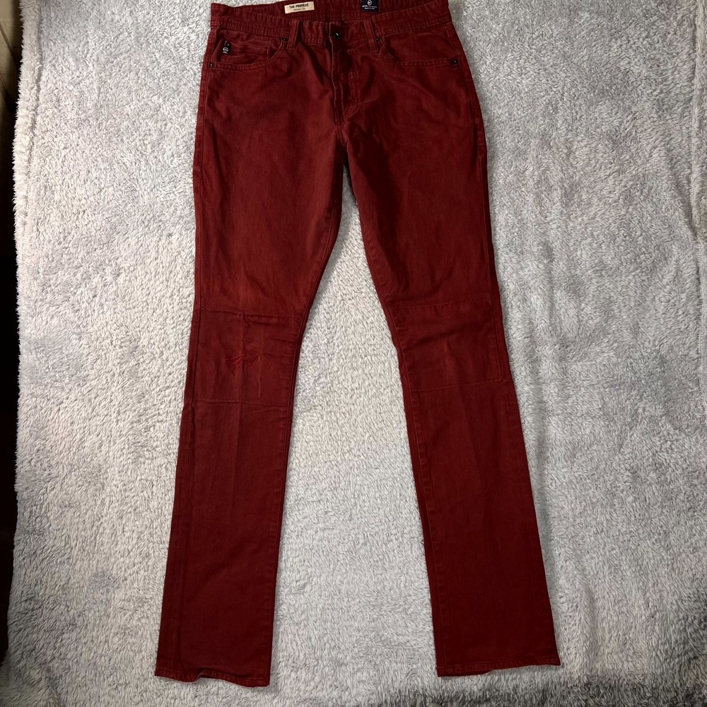 AG Adriano Goldschmied The Protege Jeans Mens 32x34 Maroon Cotton Straight Leg